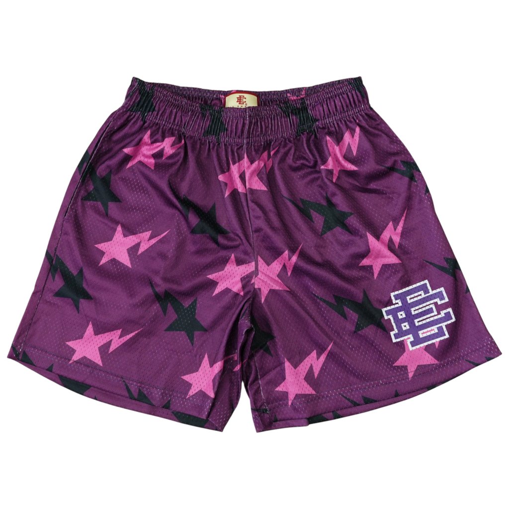 Eric Emanuel X Bape Miami Basic Shorts Purple Pink